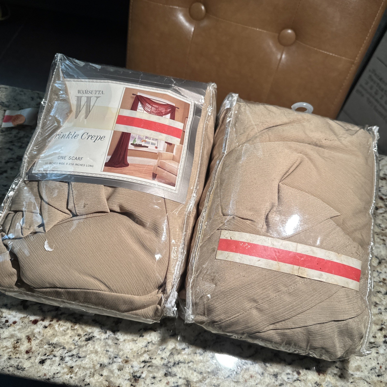 Wamsutta Crinkle Crepe Scarf Curtain 50″ x 216″ Beige Harve Lot Of 2