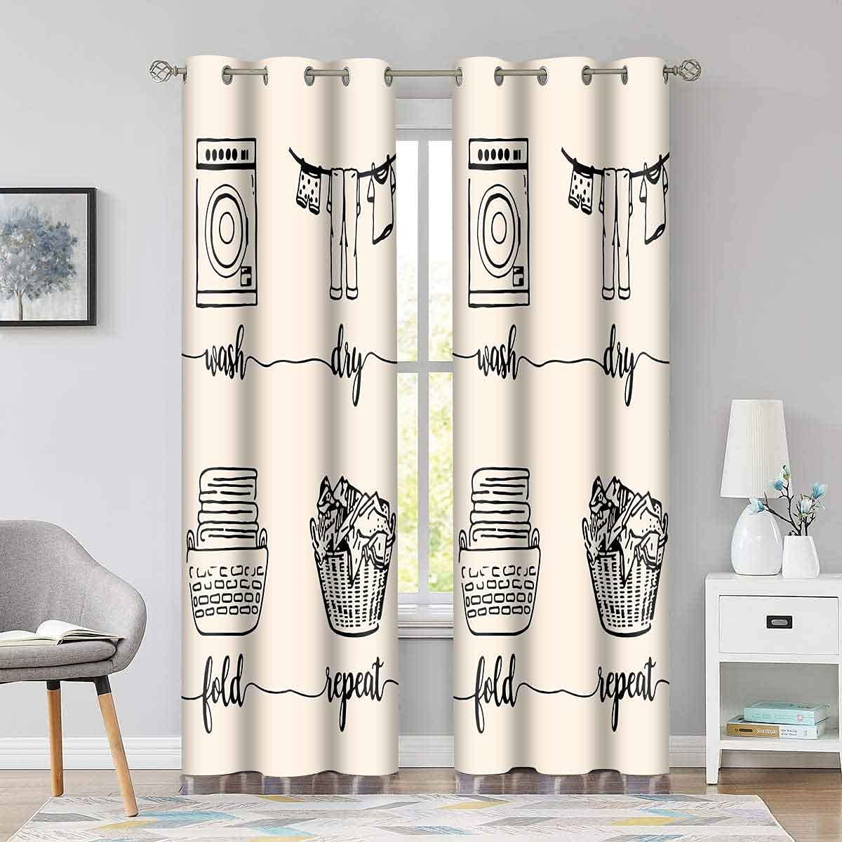 Laundry Curtains Laundry Quotes Wash Dry Fold Repeat Curtain Room Darkening Ther