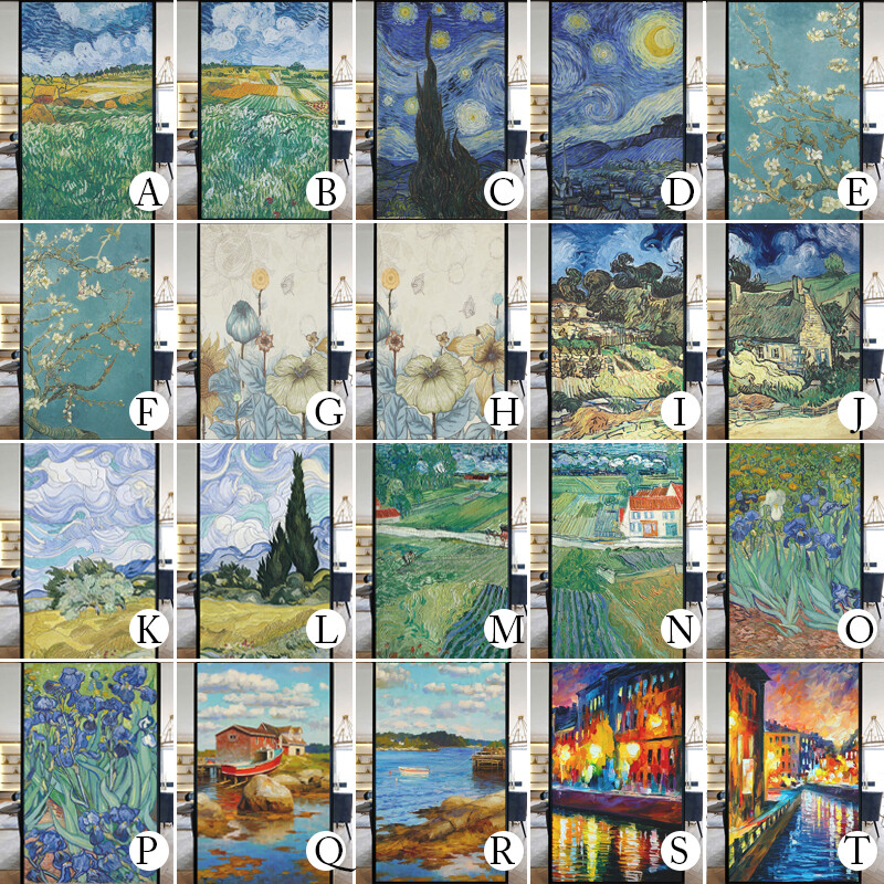 Village Retro Oil Painting Window Film Print Sticker Cling Stained Glass Decor