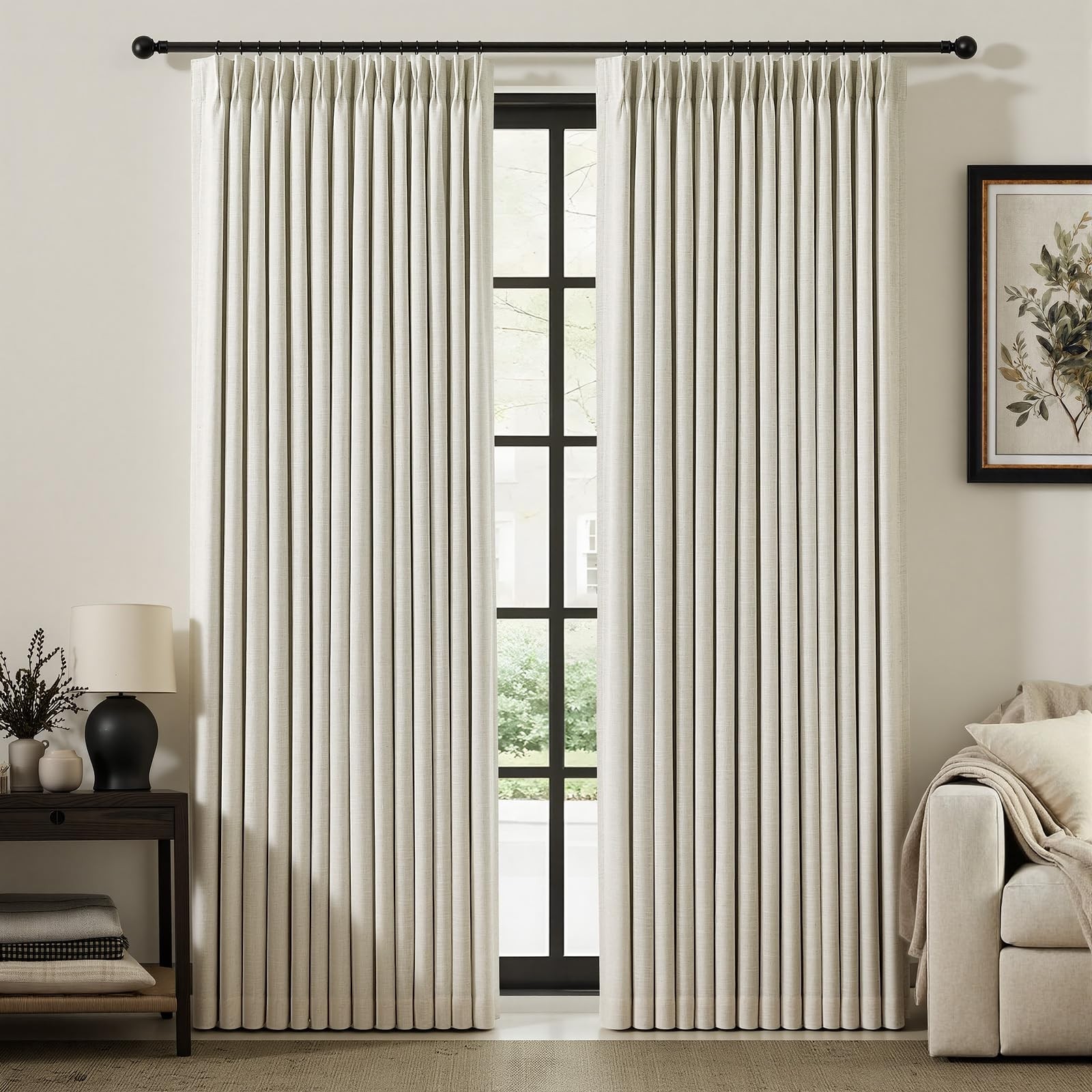 Natural Pinch Pleated 100% Blackout Linen Curtains 90 Inch Length for Bedroom…