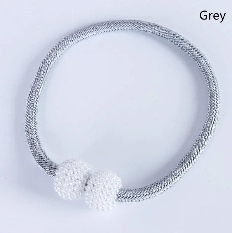 2pcs Pearl Magnetic Curtain Tie Back Clips Rope Holders Home Decor Set – NEW