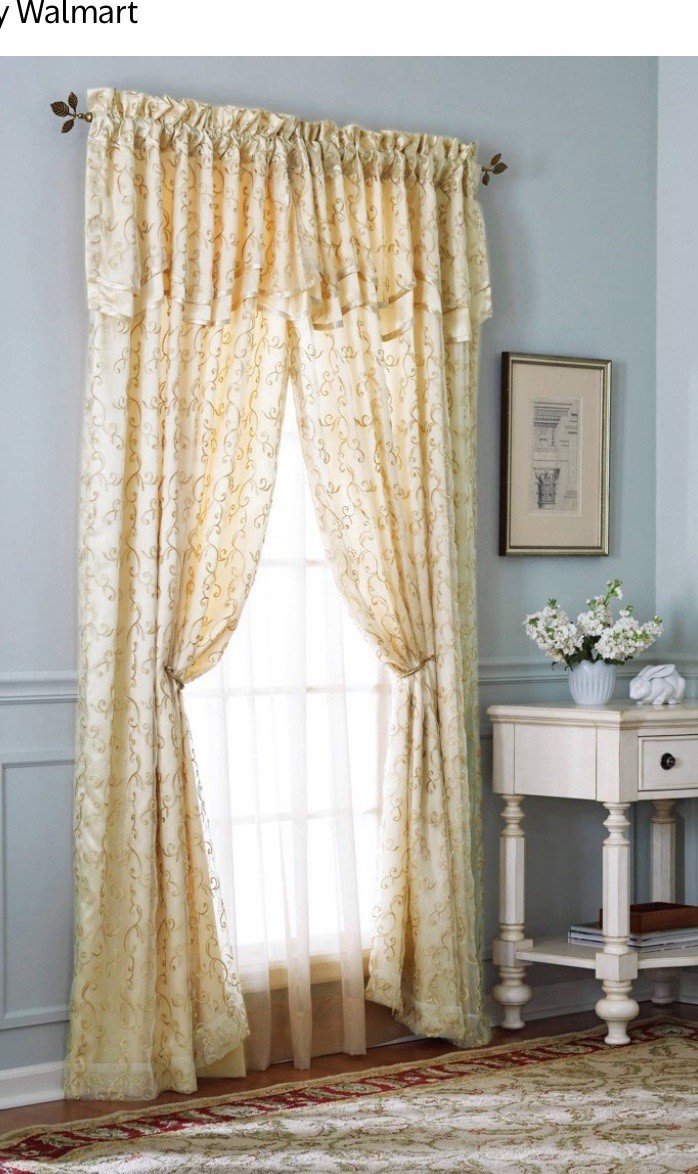 Gold Luxury Curtain/Window Panel w/ Attached Valance and Backing 54″ X 84 Inch