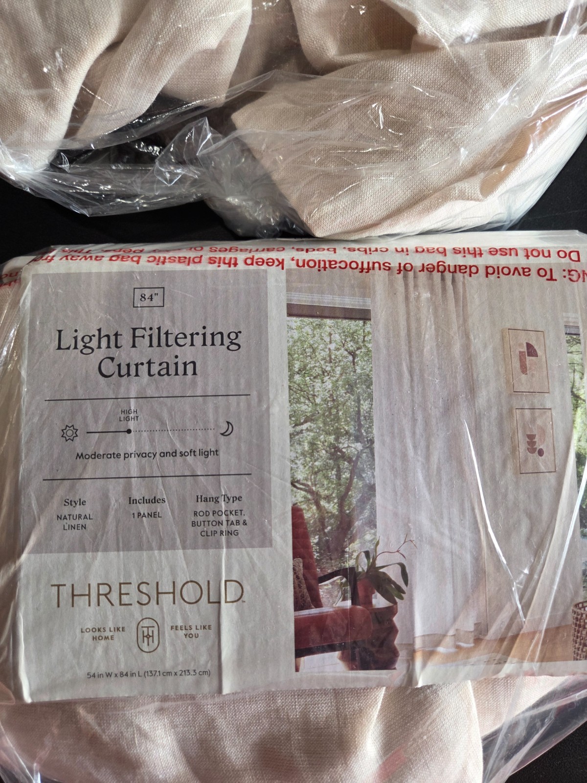 2 Pcs Threshold Light Filtering Linen Window Curtain Panel Modern Beige 54″x 84″