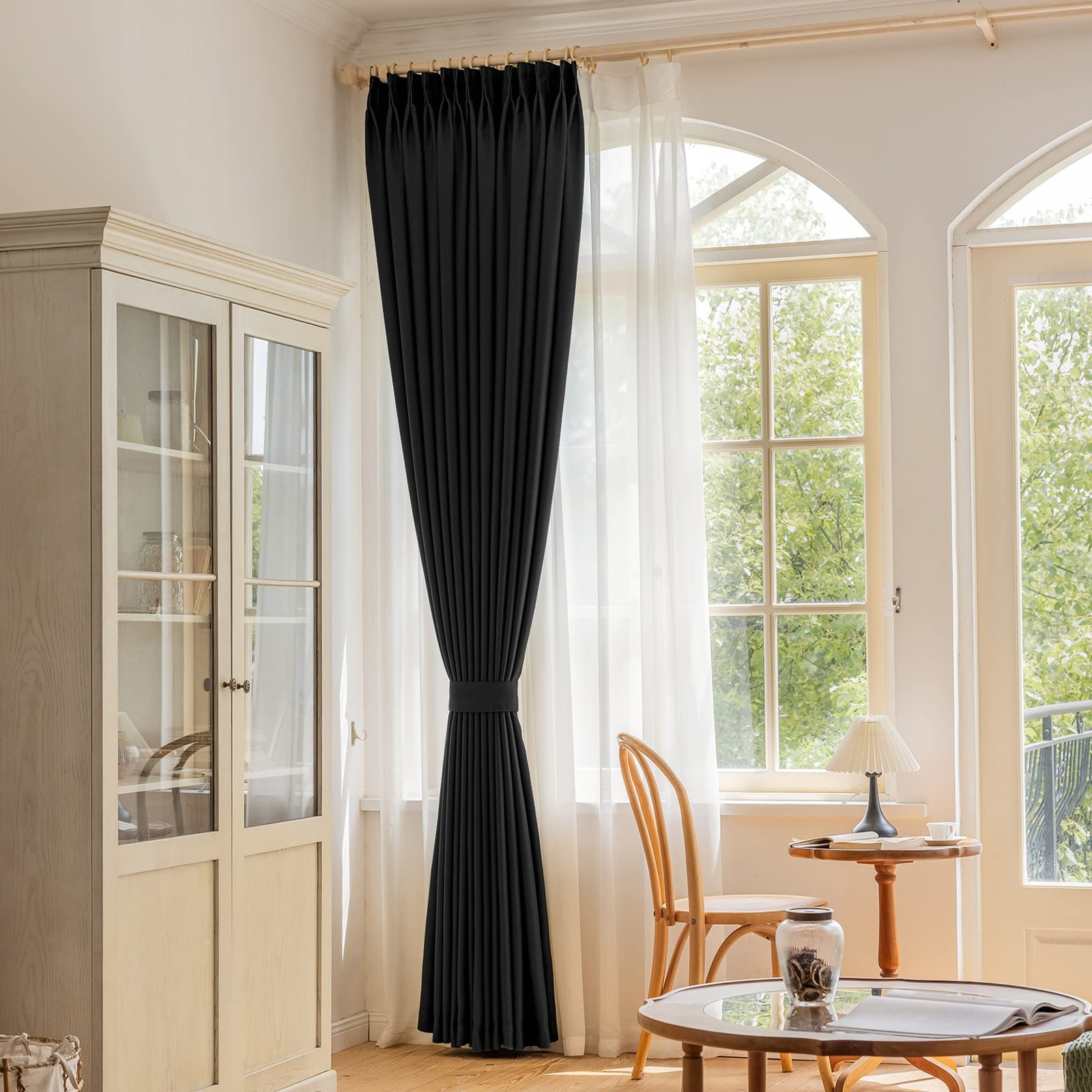 Oyring Black Pinch Pleated Curtain Hooks Tieback Light Blocking Thermal