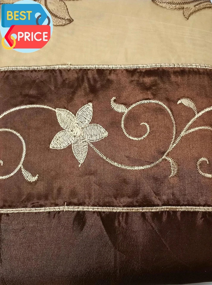 Fancy Collection Embroidery Curtain Set Drapes with Backing & Valance (Brown, 55