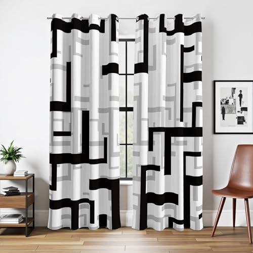 Modern Blackout Curtains for Bedroom 52″W x 96″L (Pack of 2) Black and White