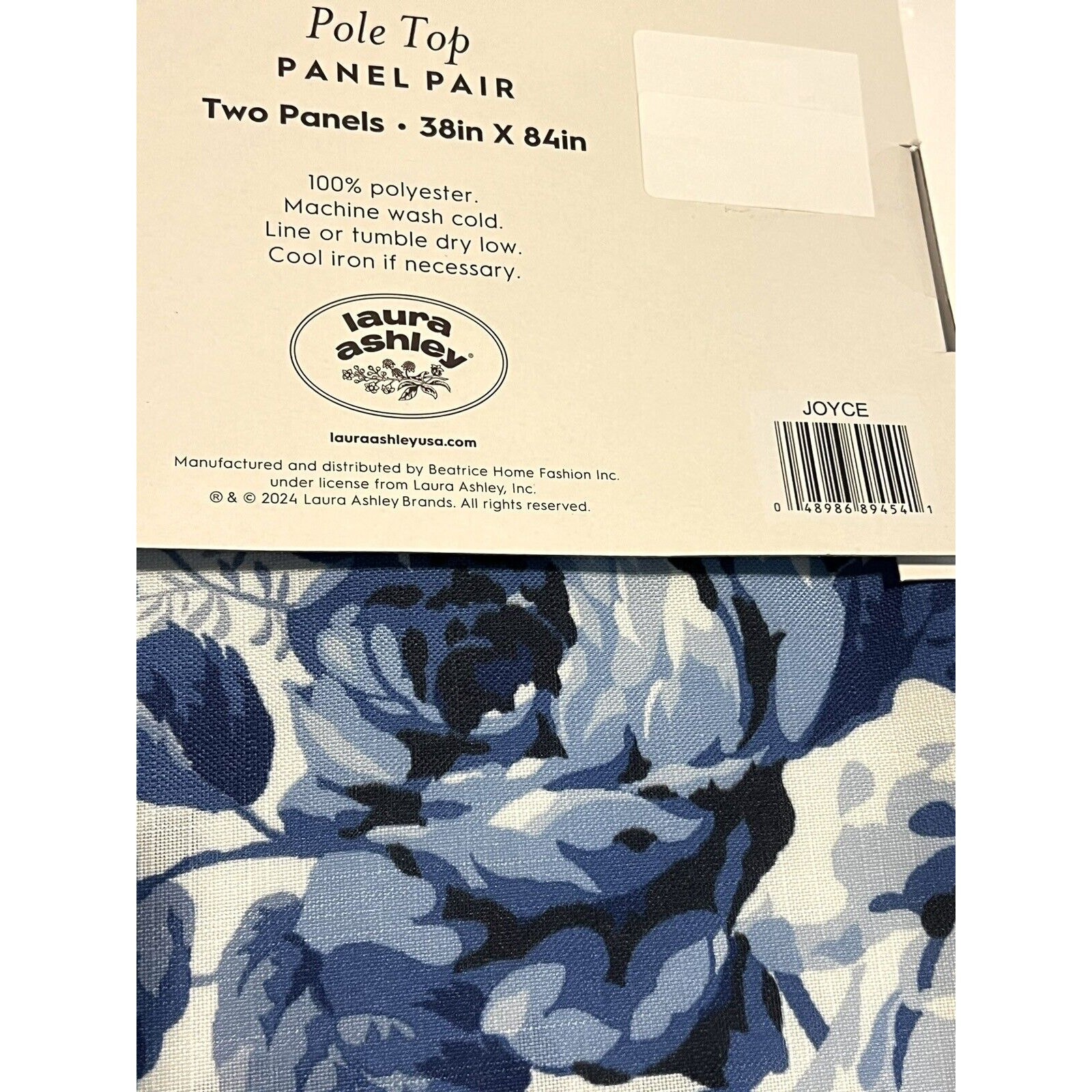 Laura Ashley Floral Blue White Roses Window Curtains 2 Panels 38×84” Joyce