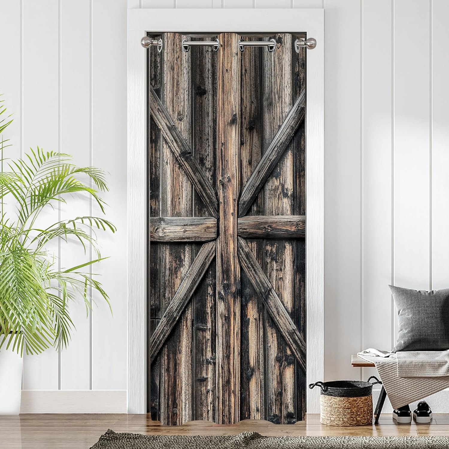 Wooden Barn Doors Door Curtains for Doorways, Rustic Farmhouse Art Wood Blackout