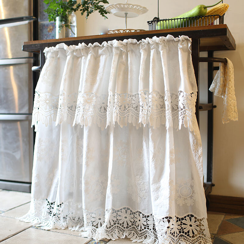 Lace Short Curtain Door Window Cabinet Home Embroidered Cotton White Height 85cm
