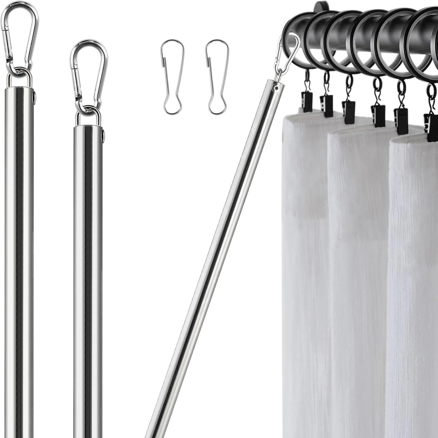 Curtain Pull Wand Drapery Rod 2 Pack Adjustable Stainless Steel Silver