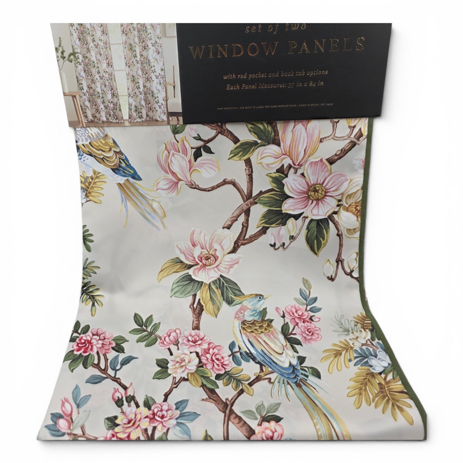 Envogue Home Bird Blossom Curtains Set of 2 37×84 Botanical NEW