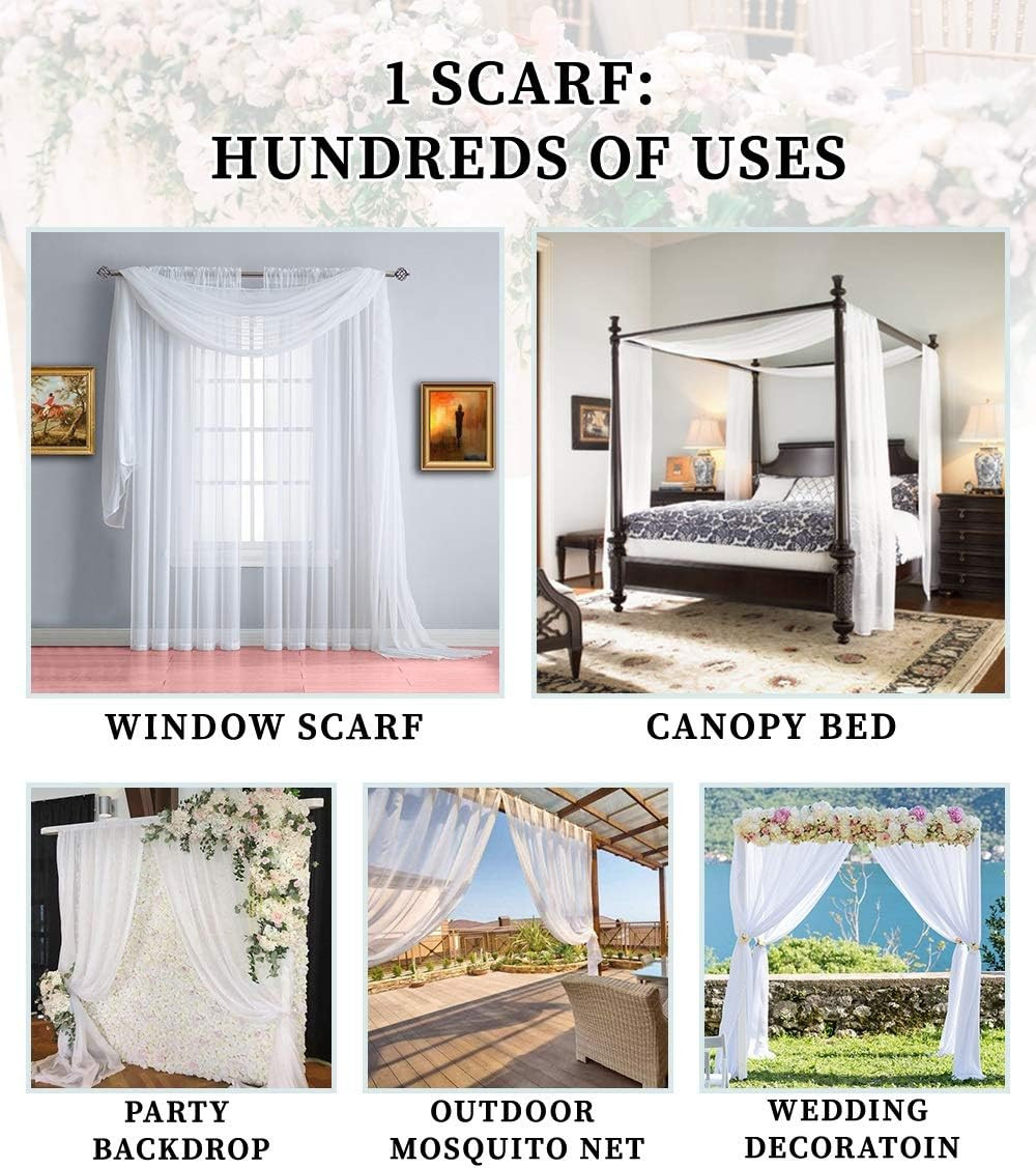 Extra Long White Sheer Window Scarf 45ft – Perfect for Canopy & Wedding Decor