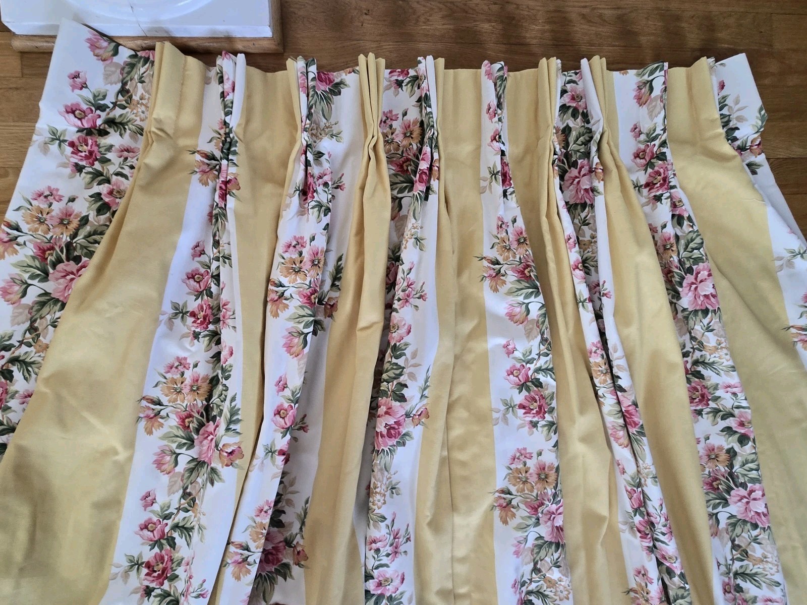 2 Custom Ralph Lauren Water Front Yellow Floral Pinch Pleat Drapes W41xL93