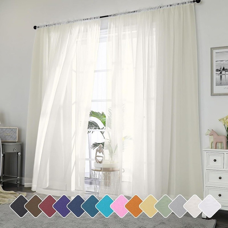 Sheer Polyester Curtains Living Room Bedroom Privacy Filter Light New