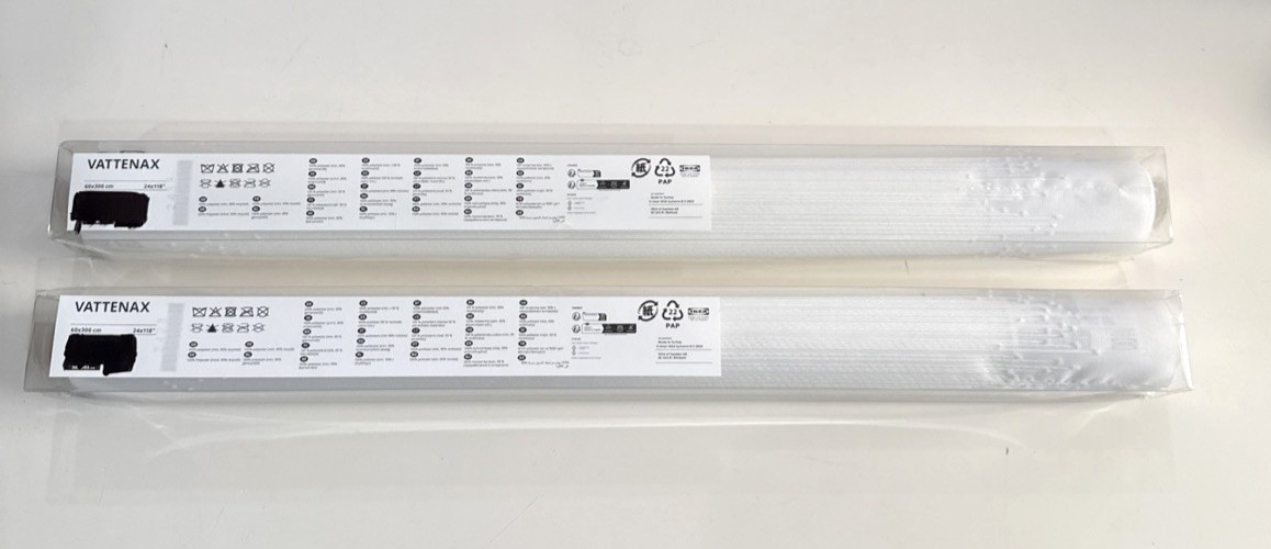 Lot of 2 Ikea VATTENAX Panel Curtain Blind White 24″ x 118″ New 502.993.14