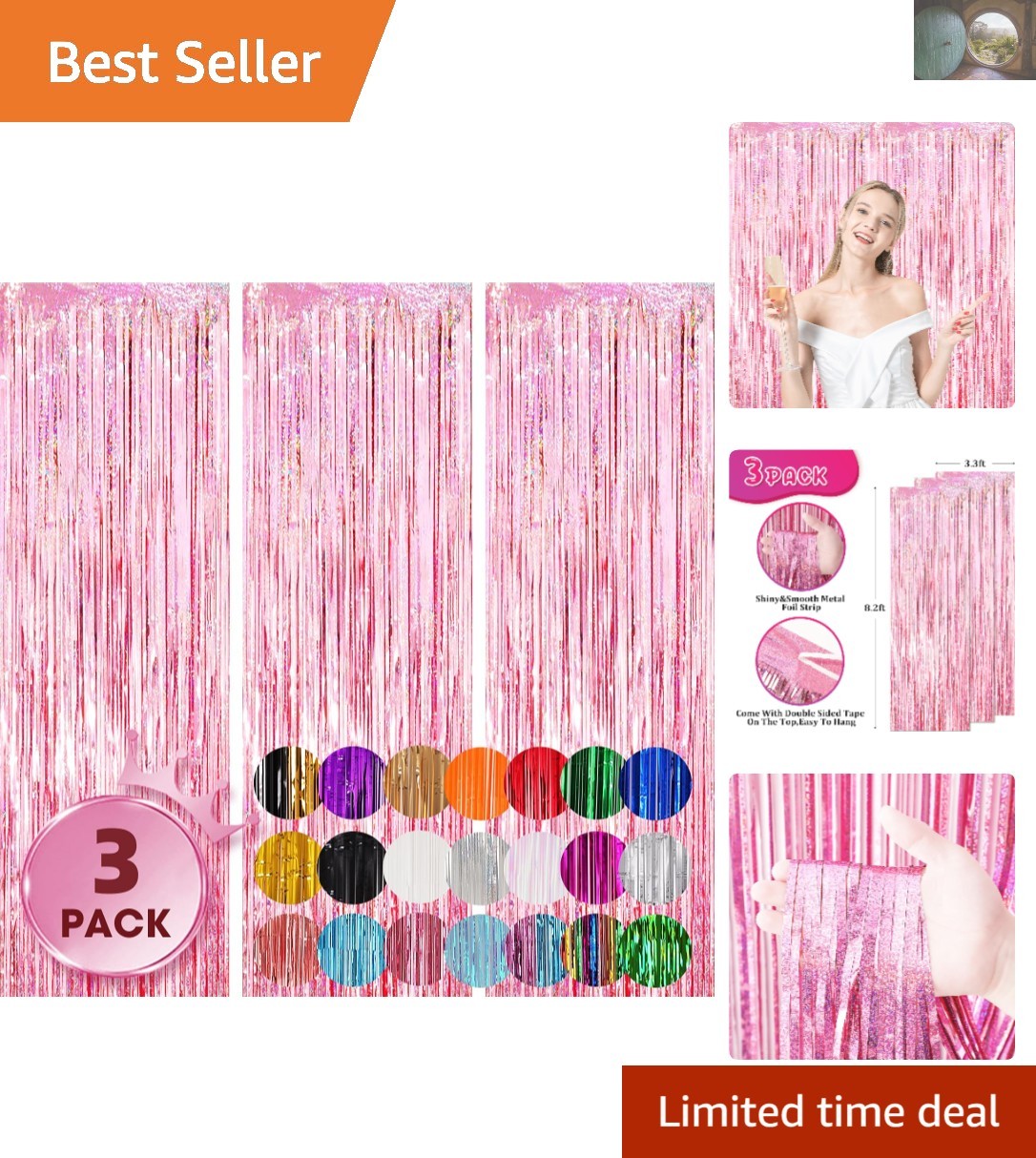 3.3×8.2 Ft Laser Pink Fringe Curtains | Versatile Backdrop for All Occasions