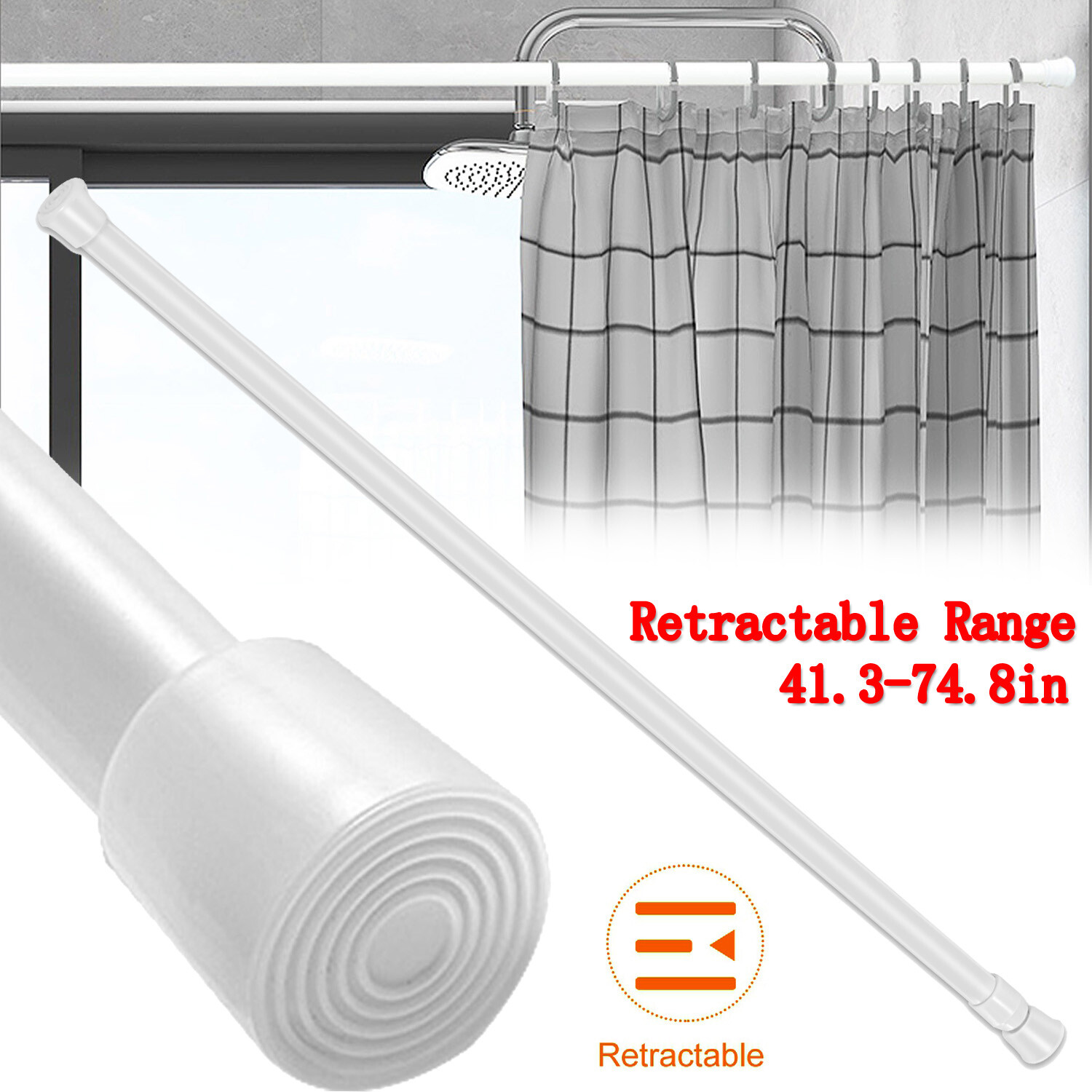 41-75″ Retractable Tension Curtain Rod Spring Load Curtain Pole Heavy-Duty Steel