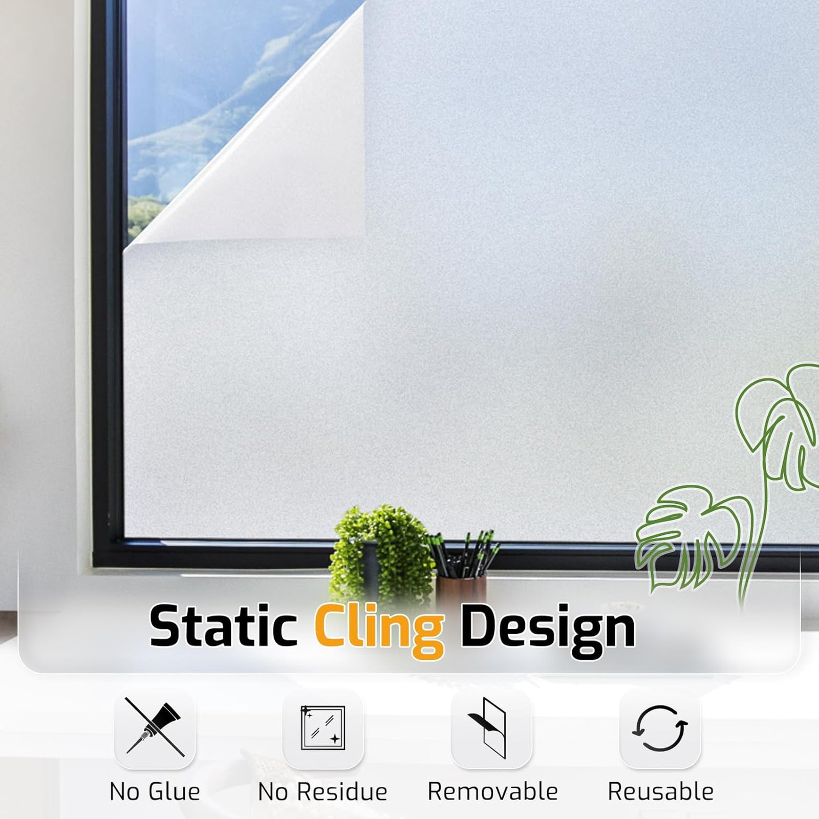 Frosted Window Film for Privacy Bathroom Home Office Glass Covering Removable