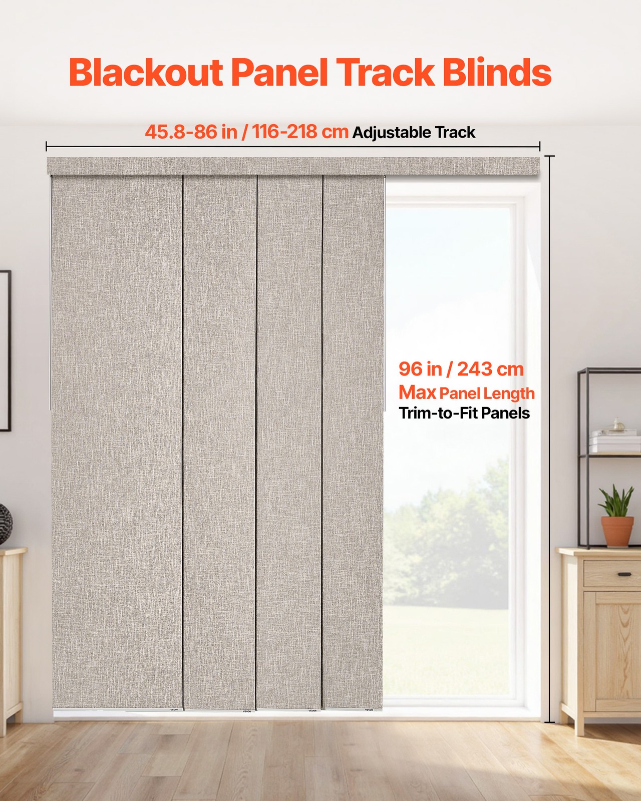 VEVOR Panel Track Blinds Extendable Track from 45.8 in to 86 in W Trimmable