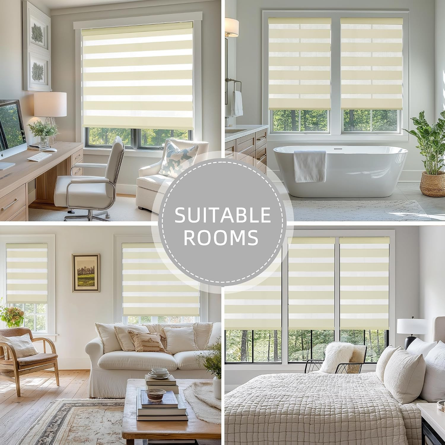 ChrisDowa Cordless Zebra Blinds for Windows, Dual Layer Free-Stop Light Filterin