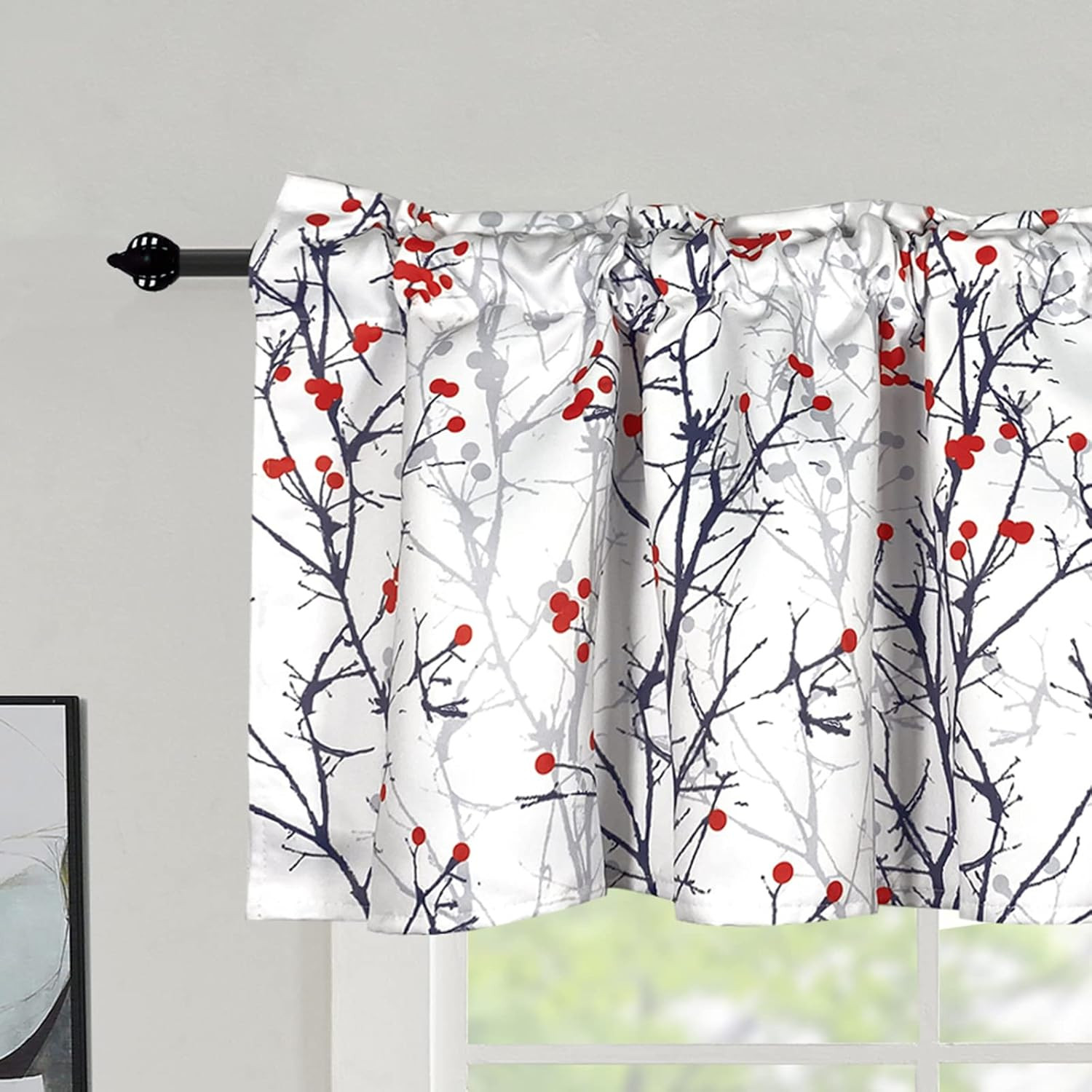 Tree Branches Blackout Valances for Kitchen & Home, 52×18 Inches, Grey