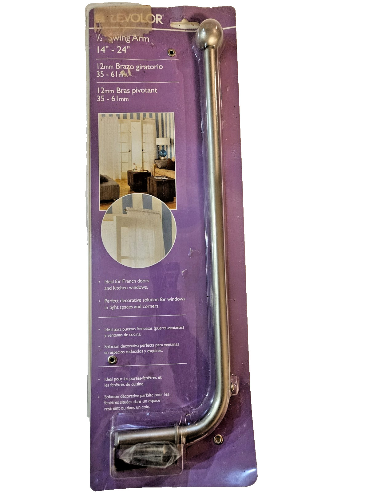 Levolor 1/2″ Window cover Swing Arm Brushed Nickel for french doors, windows