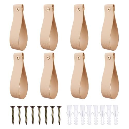 Curtain Rod Holders,Set of Leather Curtain Rod Brackets with 8 Apricot