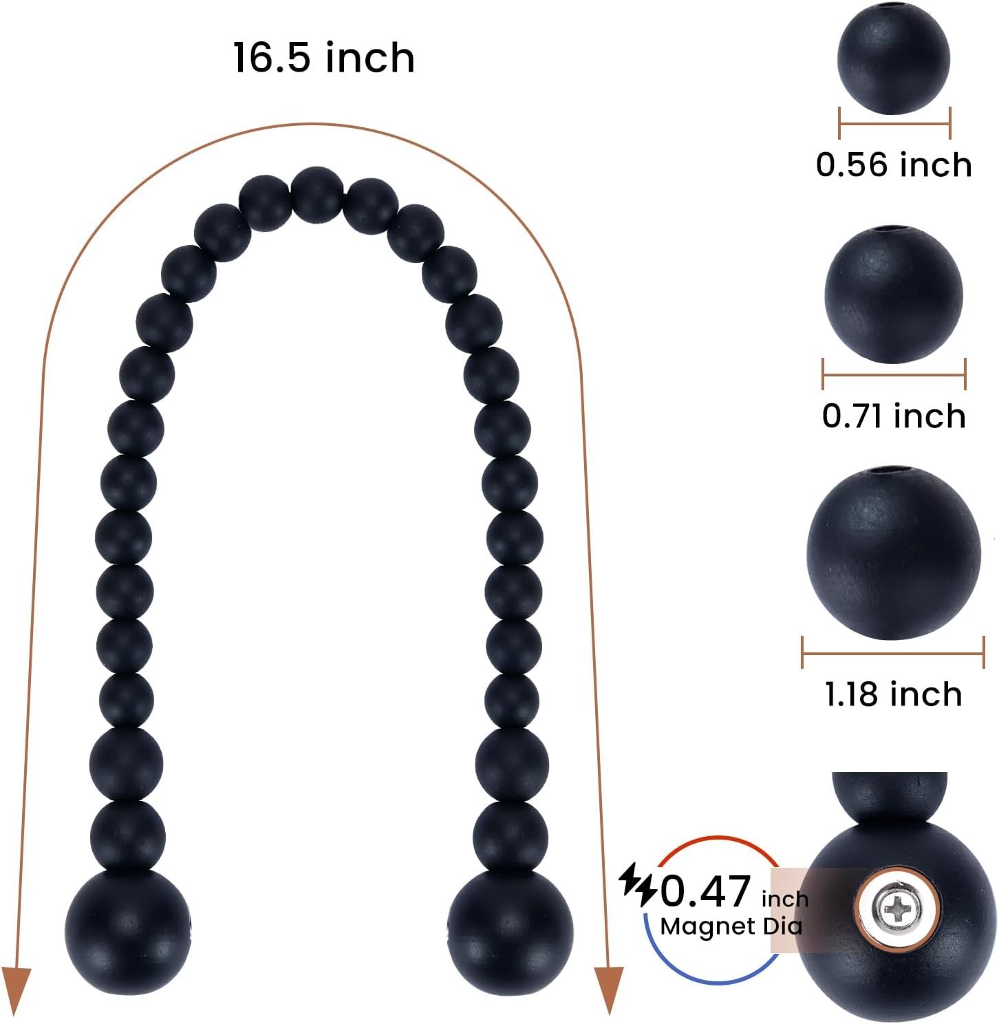 Versatile Magnetic Curtain Holdbacks – Black Wood Bead 2 Pack for Any Room Style