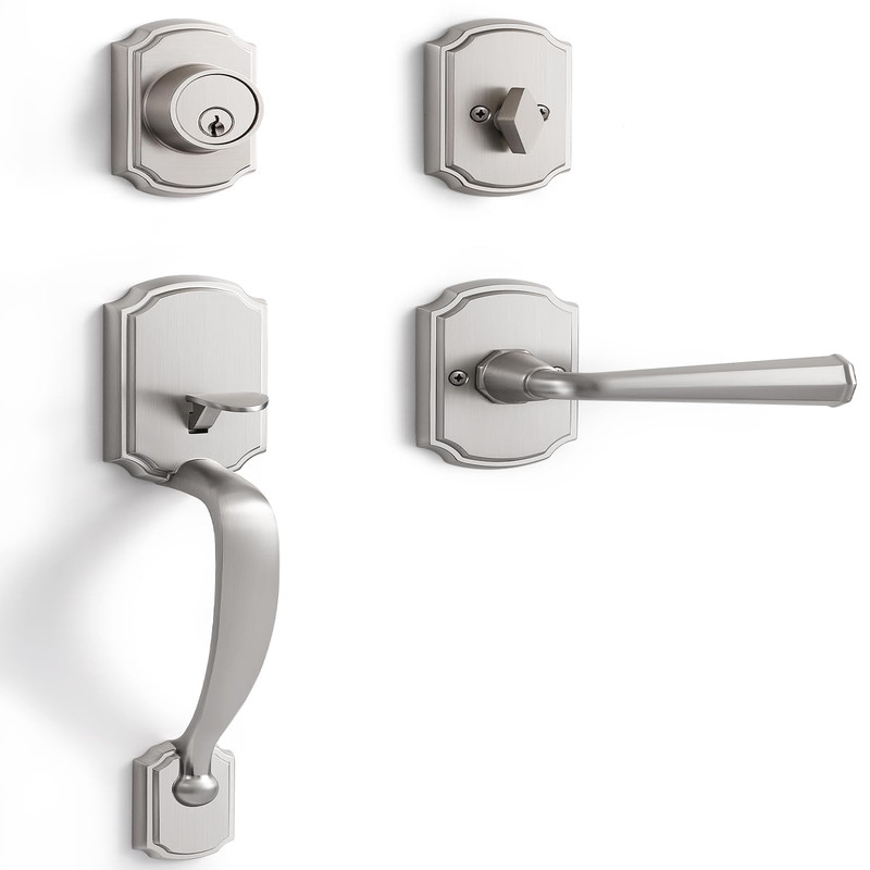 Sorwduerm 1 Pack Brushed Nickel Front Door Handle And Deadbolt Set Reversible