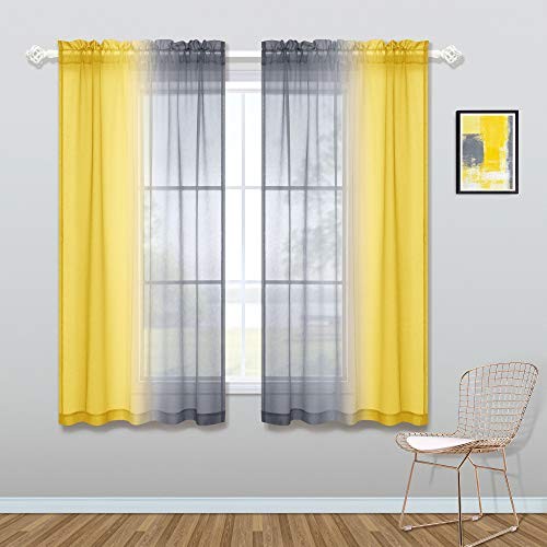 Kitchen Curtains Grey and Lemon Yellow Summer Decor Ombre 50×45 Yellow and Gray