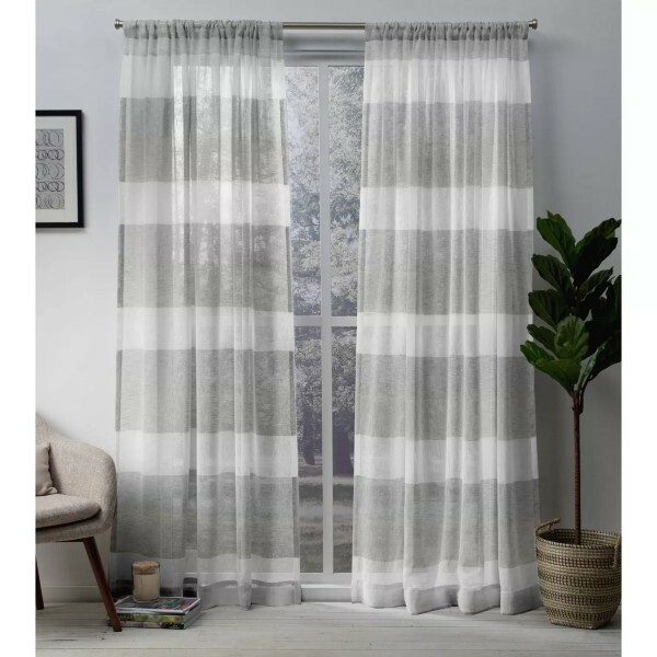 Exclusive Home BERN 2 PANEL Curtain Set ~Striped Sheer Rod Pocket, 84” Dove NEW