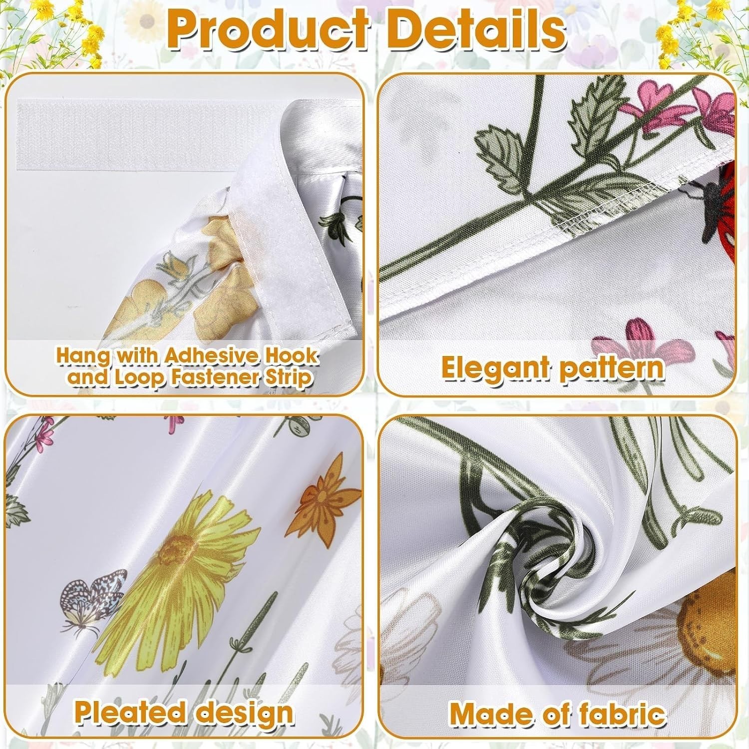 Chic 28 x 51 in Cabinet Curtain with Colorful Floral Design – Easy to Install