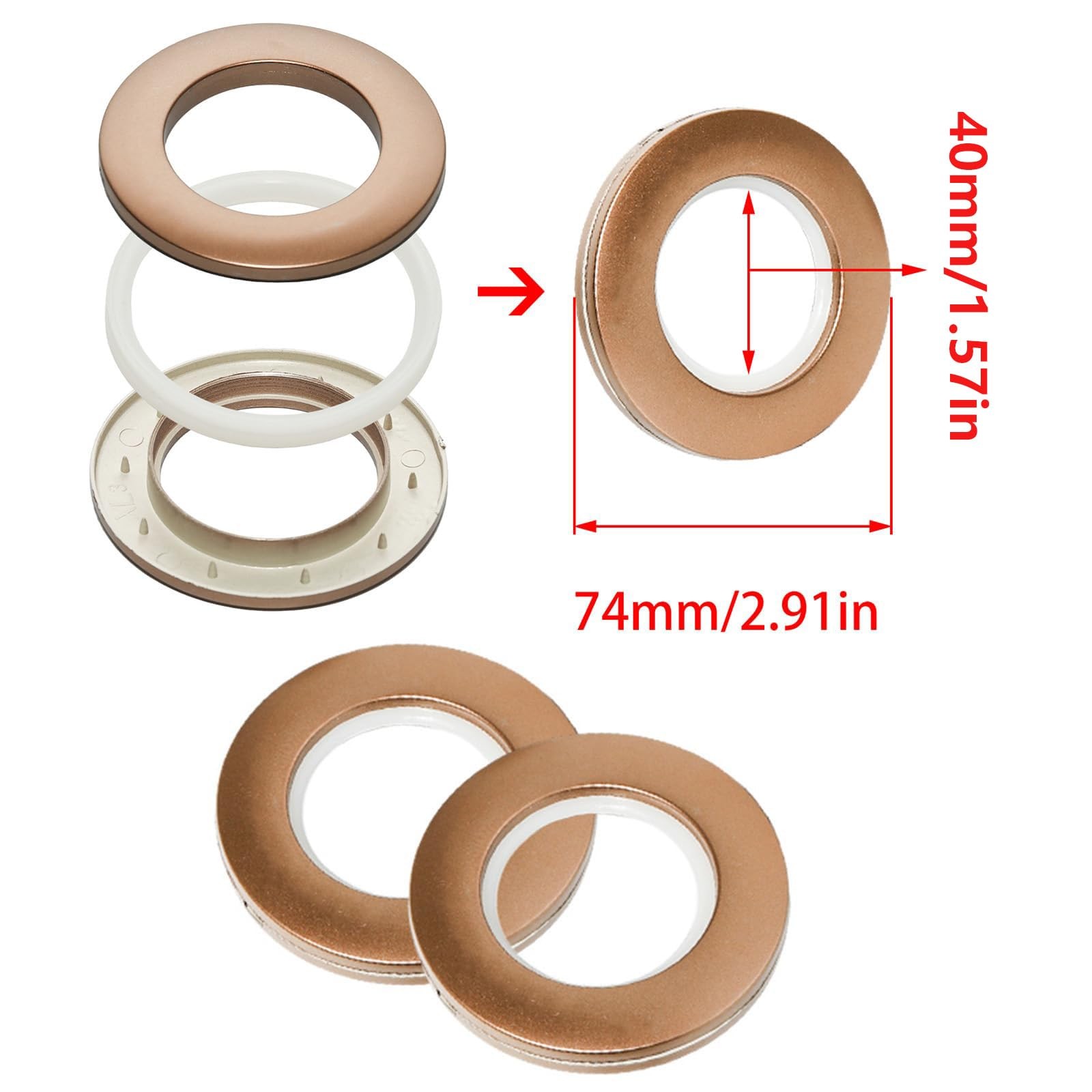 20 PCS Matte Coffee Plastic Curtain Grommets Eyelet Rings 19/16″ 40mm Inner