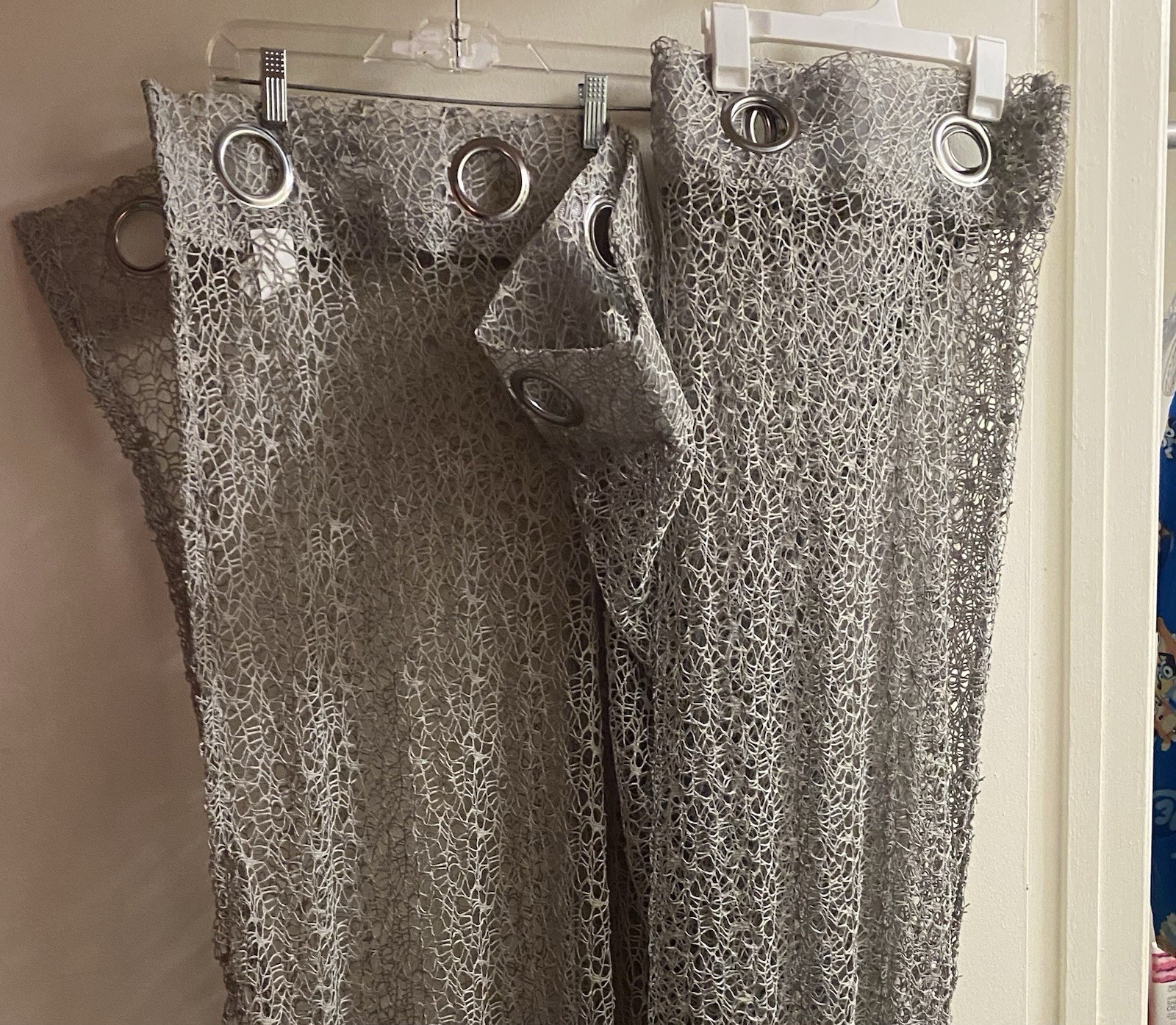 Set Lot Of 2 Gray Open Net Window Curtains By Acus Textiles 56”W x 96”L 56×96