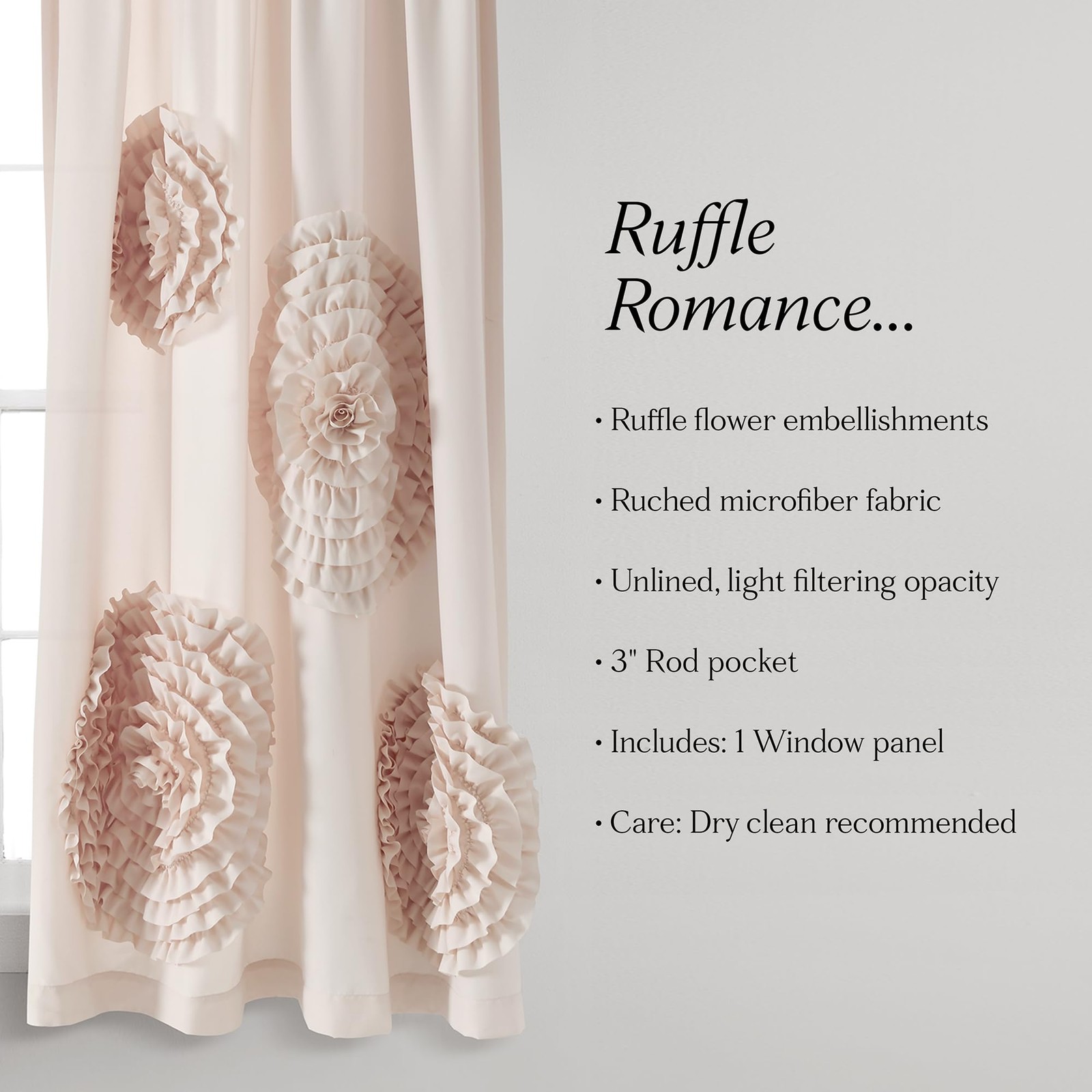 Serena Light Filtering Window Curtain Panel, Single, 54″ W x 63″ L, Blush – D…