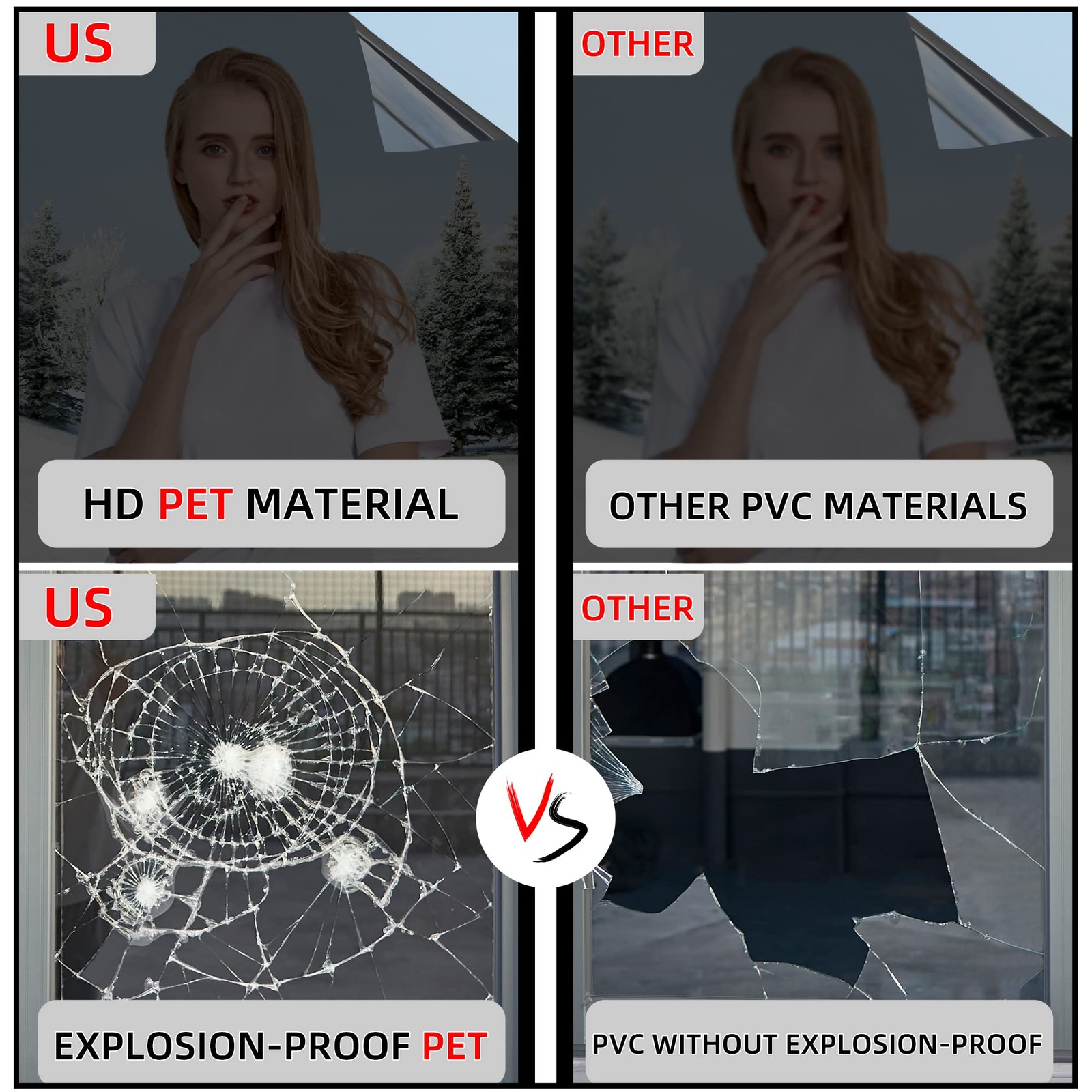 One-Way Window Privacy Film Black 17.5Inch×78.7Inch PET Heat Control 99% UV