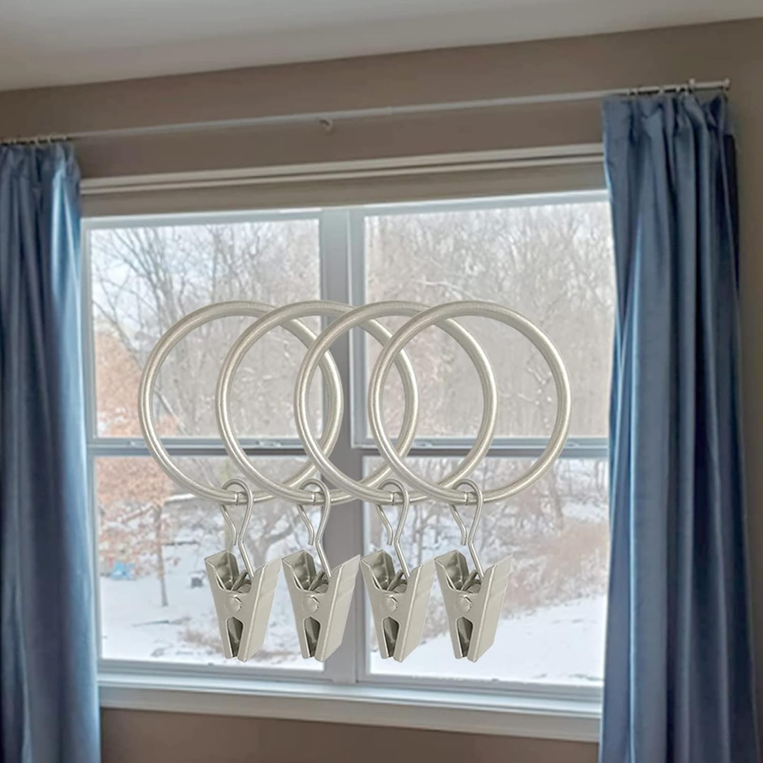 Weekseight 40 Pack Matte Silver Curtain Rings with Clips, Curtain Hooks Hangers