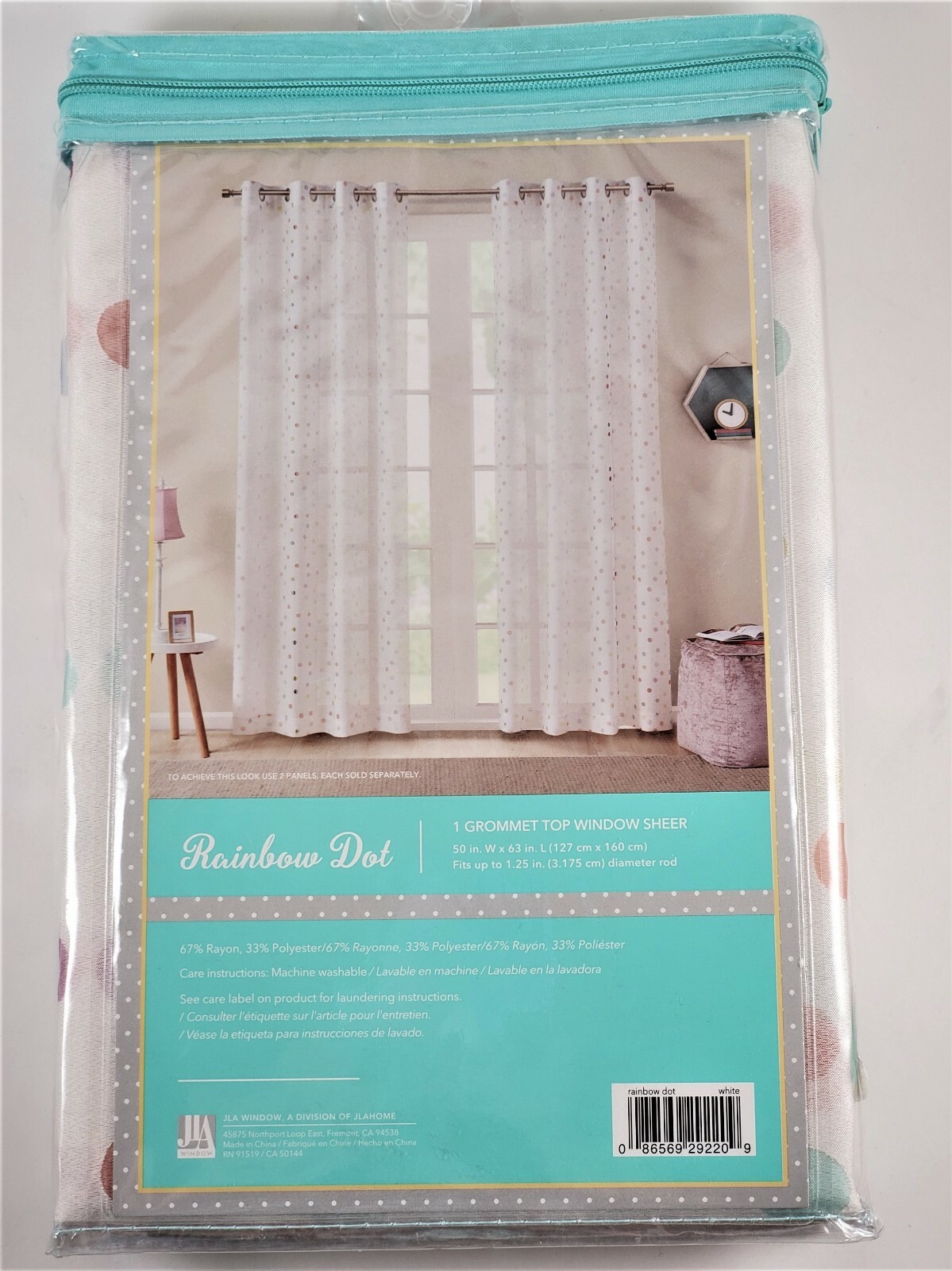 RAINBOW DOT Grommet Top Window Sheer 63 In Length Set of 2 White