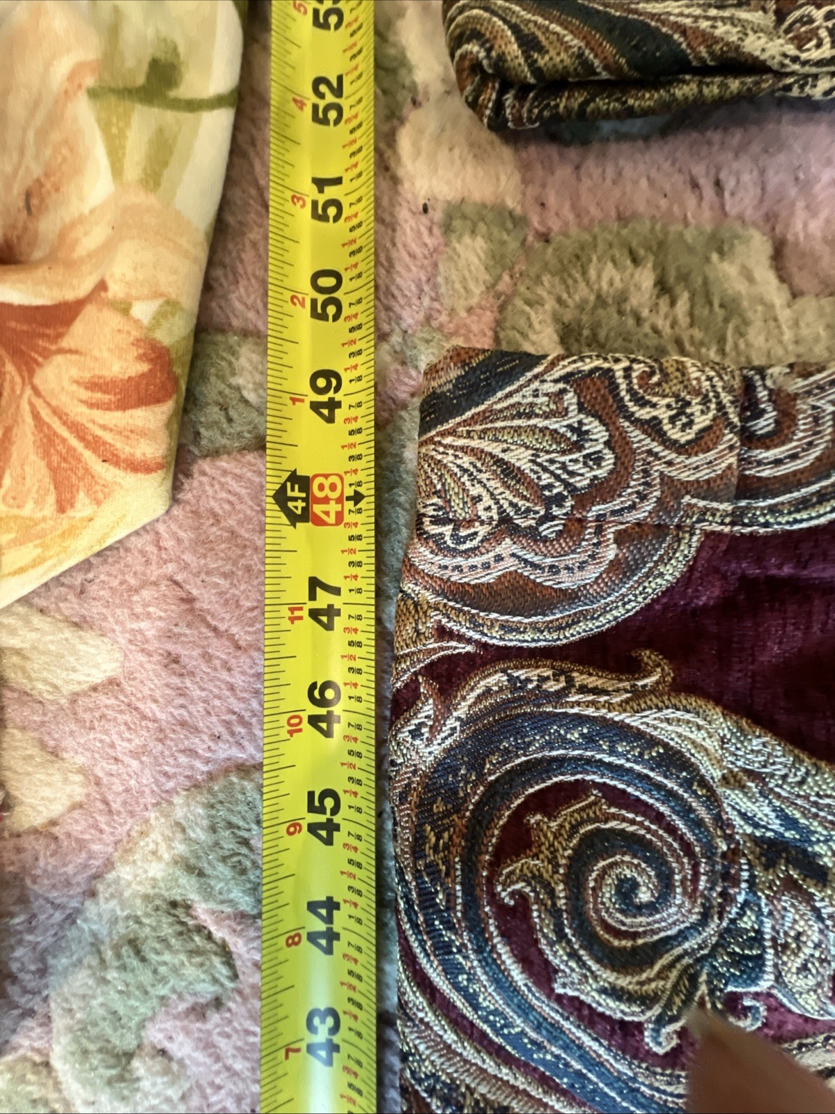2 J. Queen Curtain Panels Maroon Blue Tan Paisley Swirls 85”x49” Lined Weighted