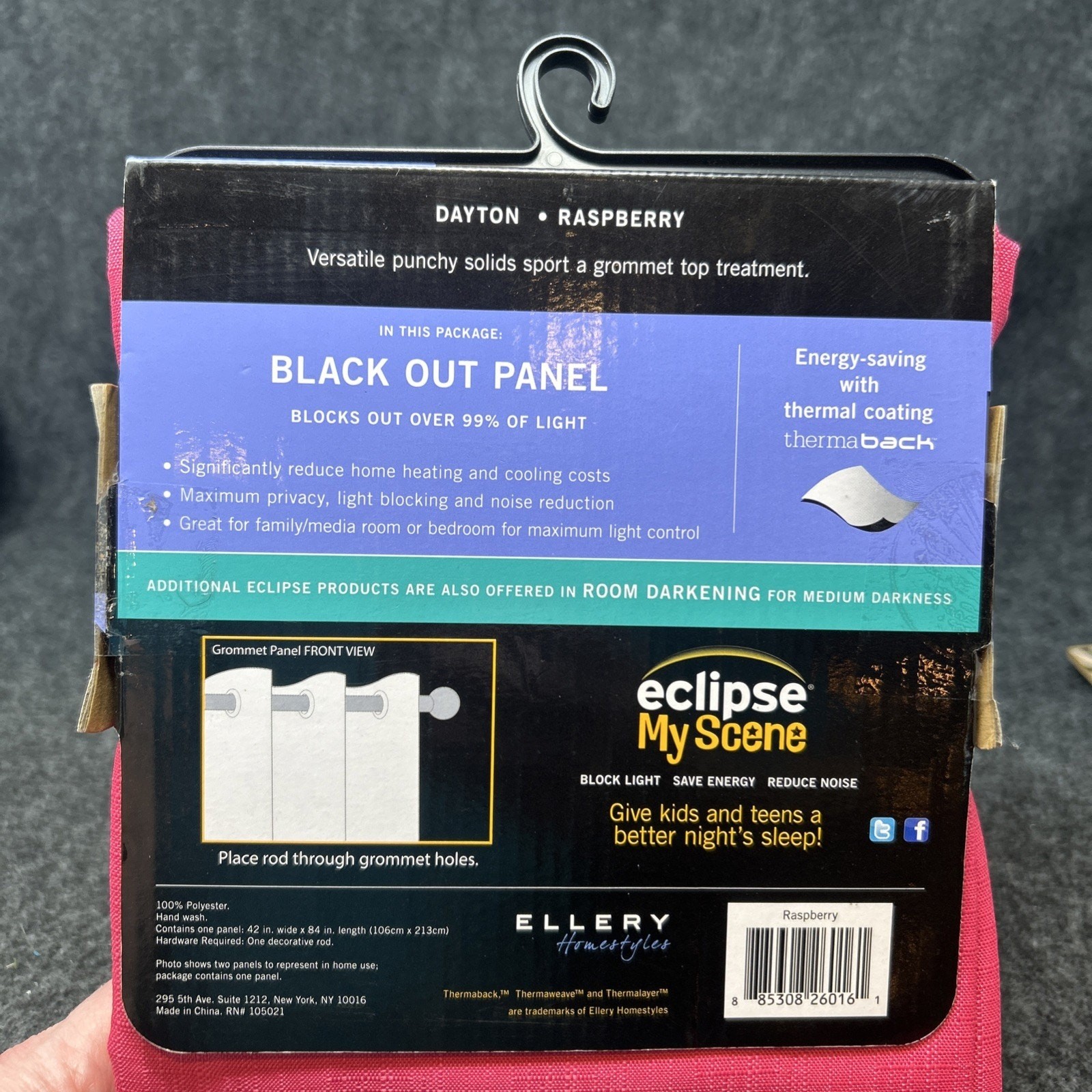 NEW Eclipse My Scene Blackout Curtain Panel Dayton Raspberry 42″ x 84″ Grommet