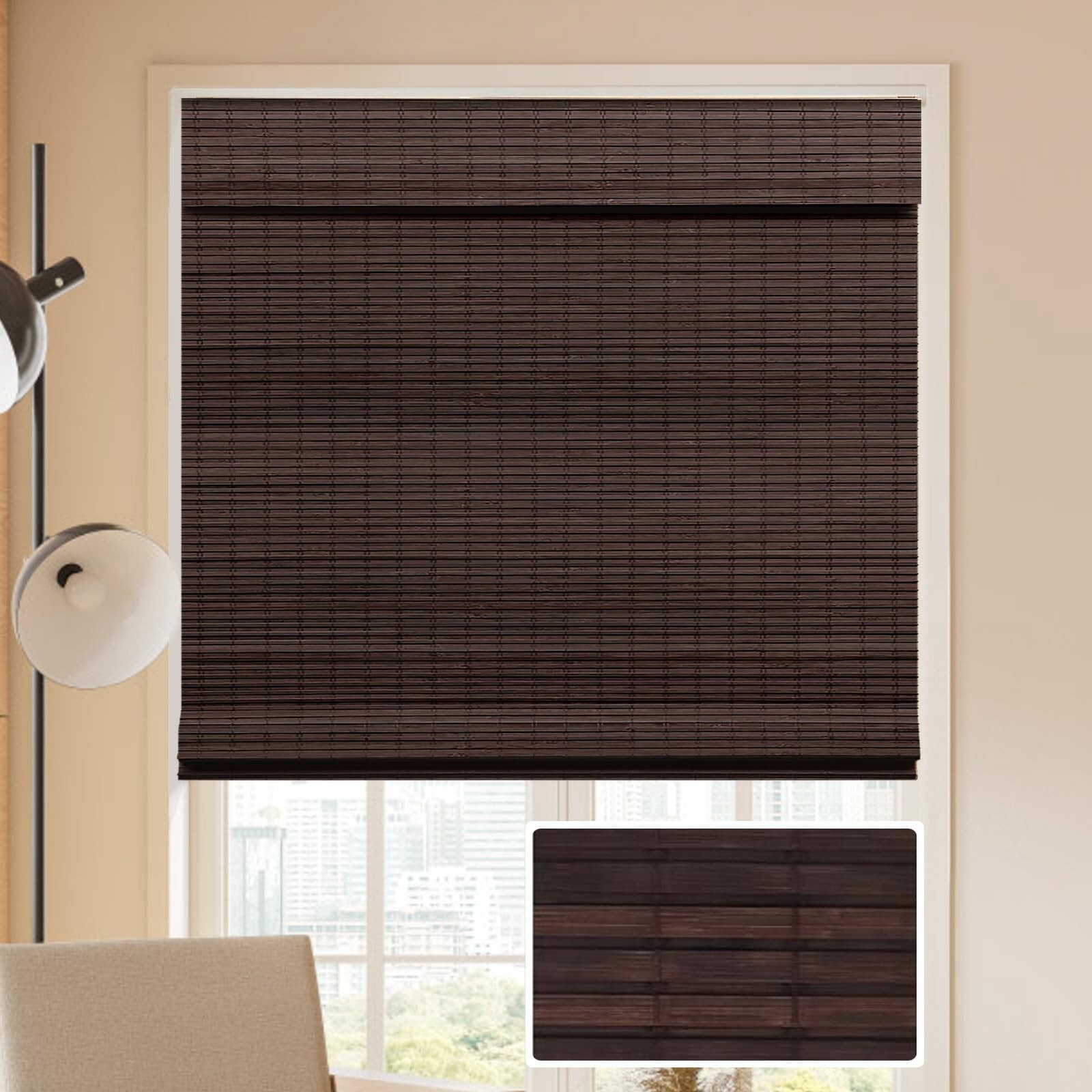 LUCKUP Cordless Bamboo Roman Blinds Shades for Indoor Windows-Blackout Blinds