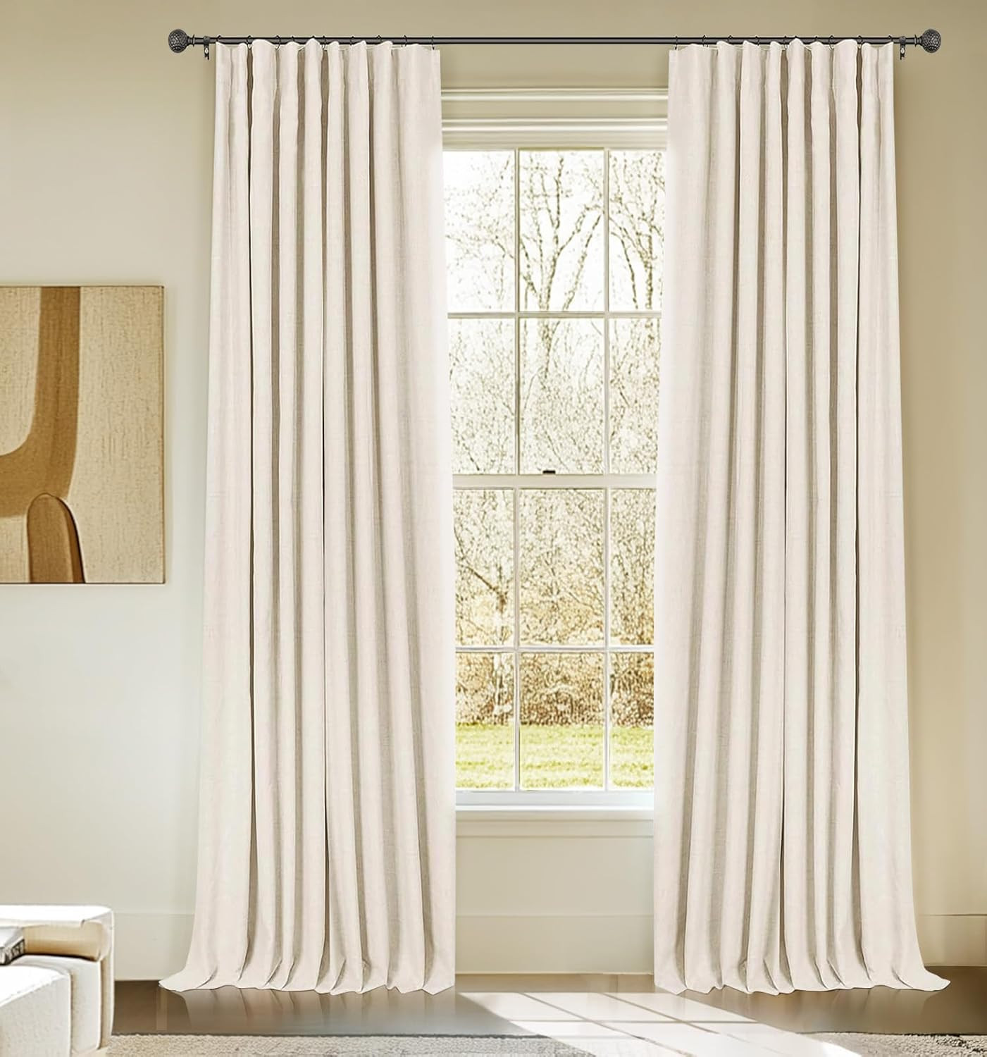 Linen Blackout Curtains 84″ Long, Thermal Insulated, 2 Panels – Cream