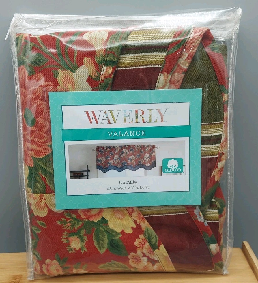 Waverly Villa Carlotta Cabernet Valance Burgundy Red Large Floral New 48″×19″