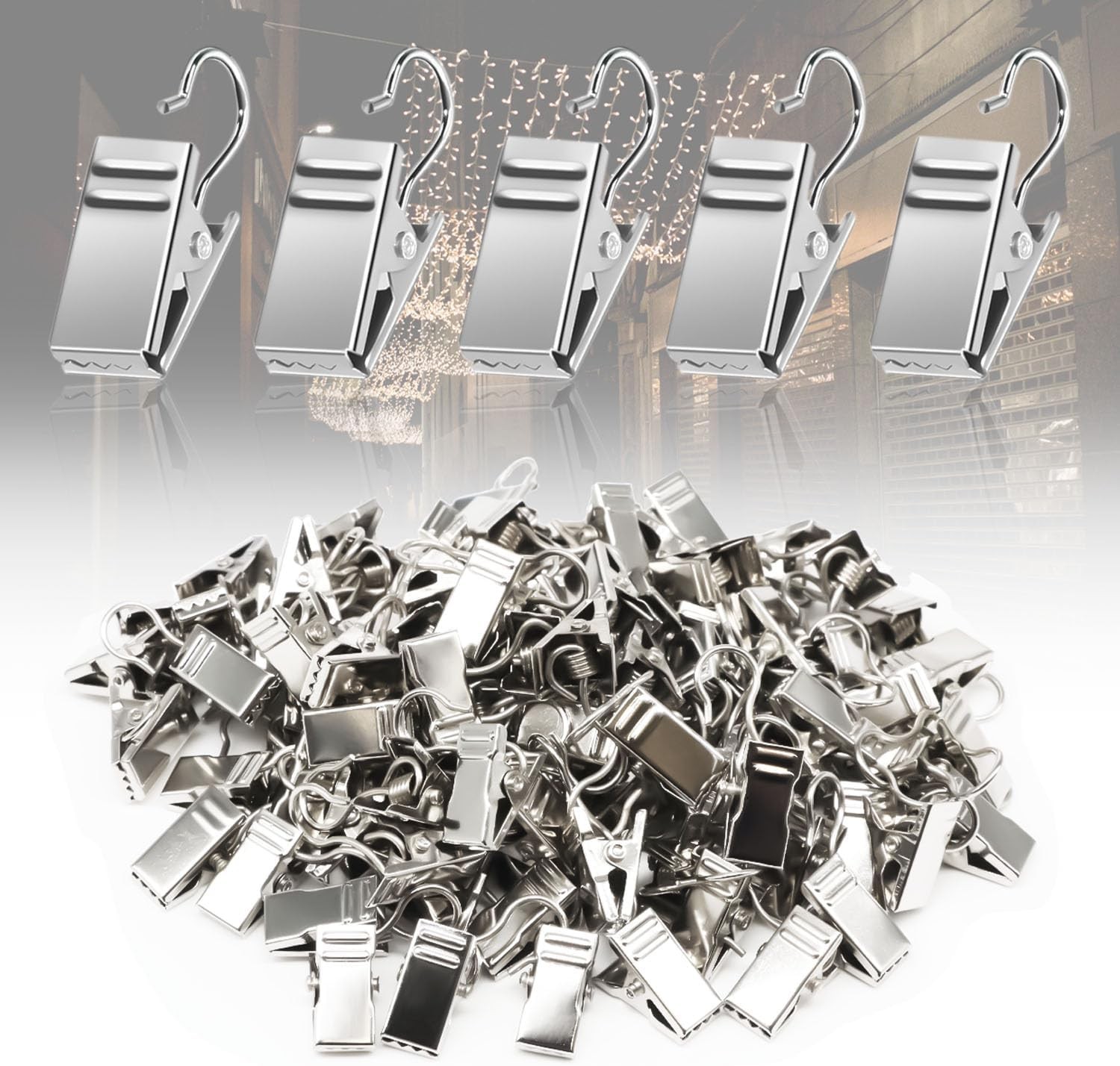 100 Pack Silver Stainless Steel Small Curtain Clips, Curtain Hooks Clips for Han