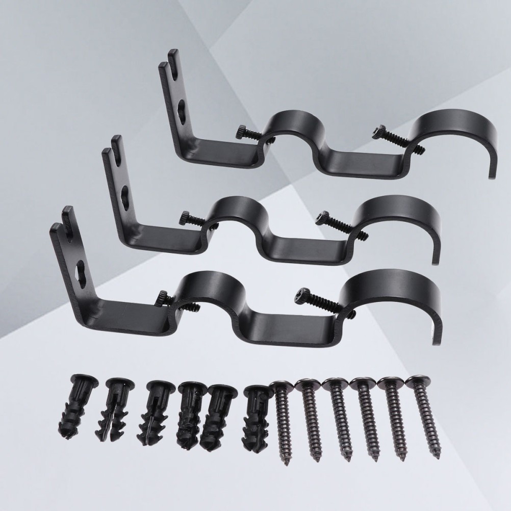 3 Pcs Adjustable Iron Curtain Rod Bracket Universal Holder for Home