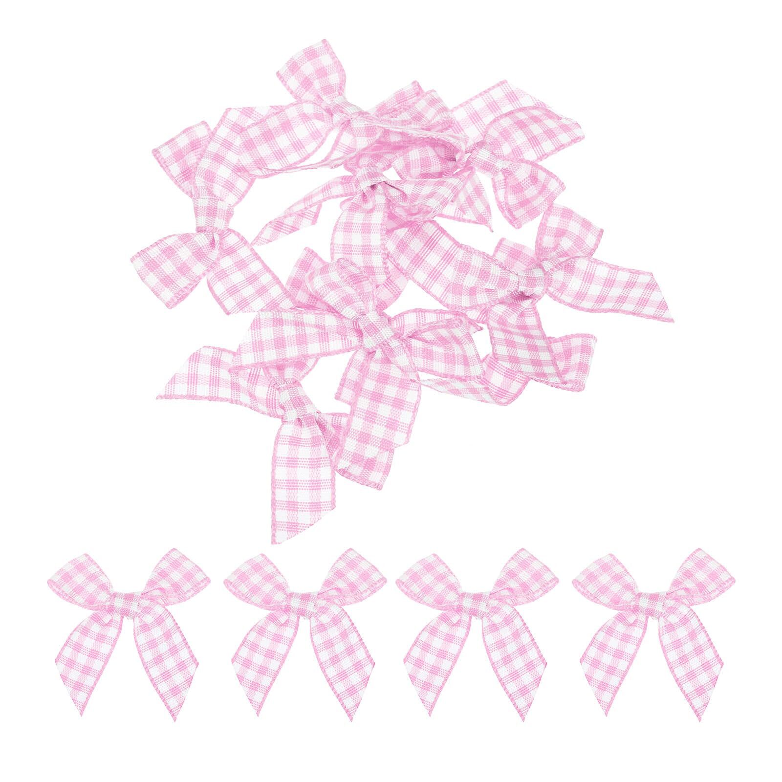 10 Pcs 1.5″ Pink Gingham Ribbon Bows for Craft DIY Hair Bow Sewing Party
