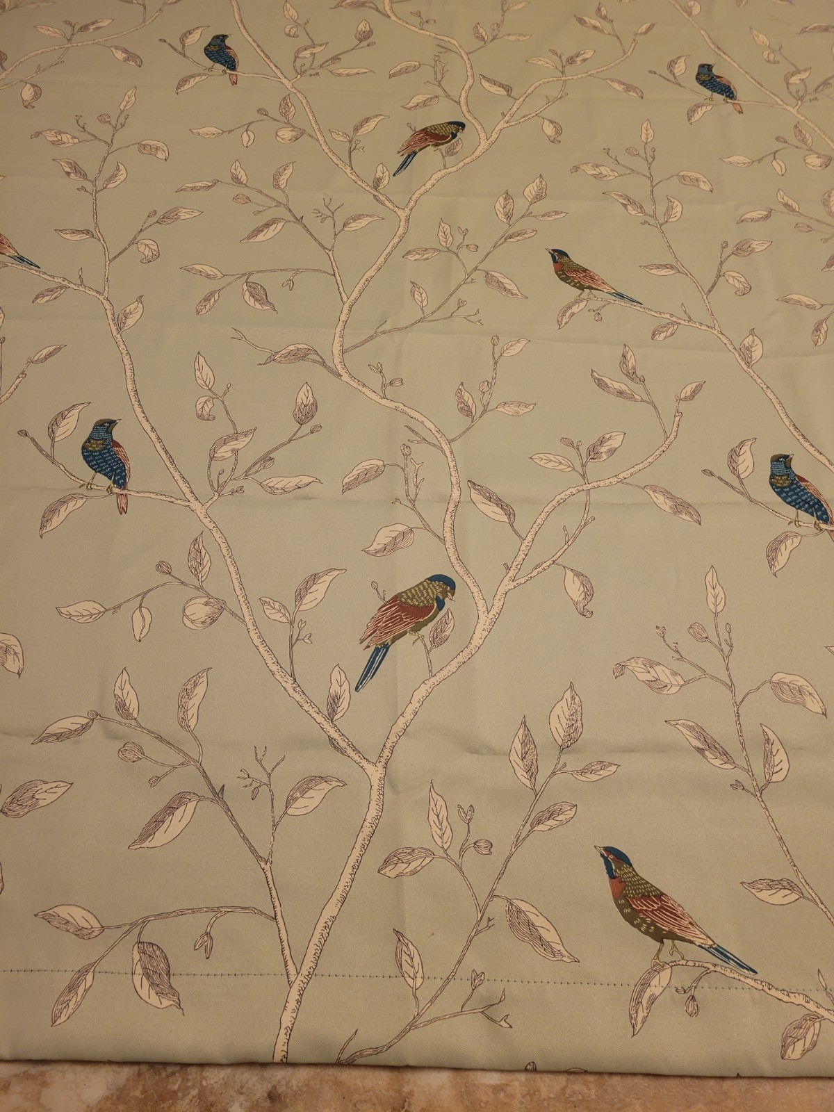 Light Sage Green Grommet Style Curtain With Birds Blackout 2 Panels 63 X 52