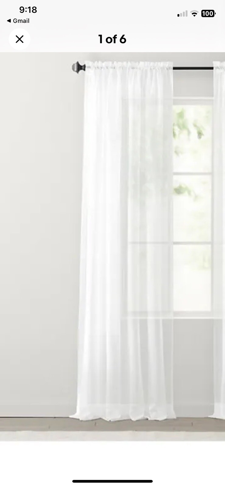 New No Pkg. Rod Pocket Sheer Window Panel (1) White 52″ x 108″ Crinkle Pattern