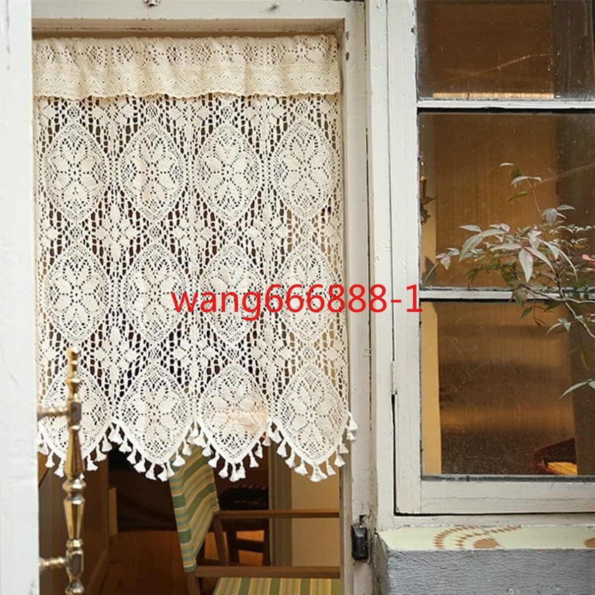 Rustic Crochet Lace Kitchen Window Curtain Valance Cafe Tiers Farmhouse Decor