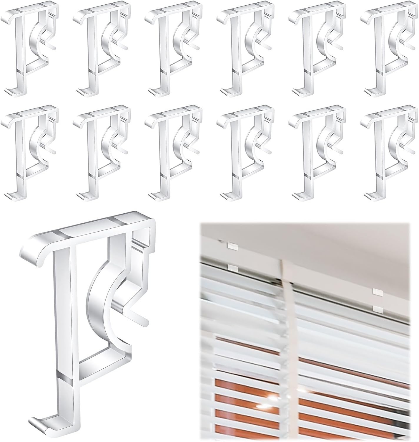 Adjustable Plastic Valance Clips for Blinds – 12 Clear Holders for Windows